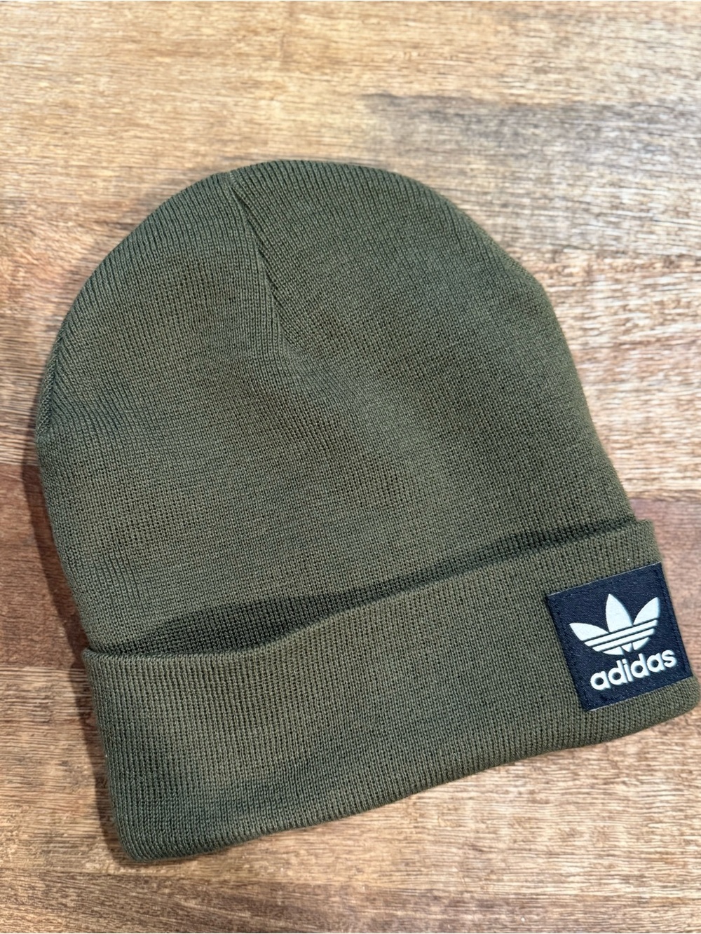 Adidas Olive Green Fold-Over Trefoil Beanie